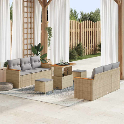 Set Divano da Giardino con cuscino 9 pcs Beige Poly Rattan - homemem39