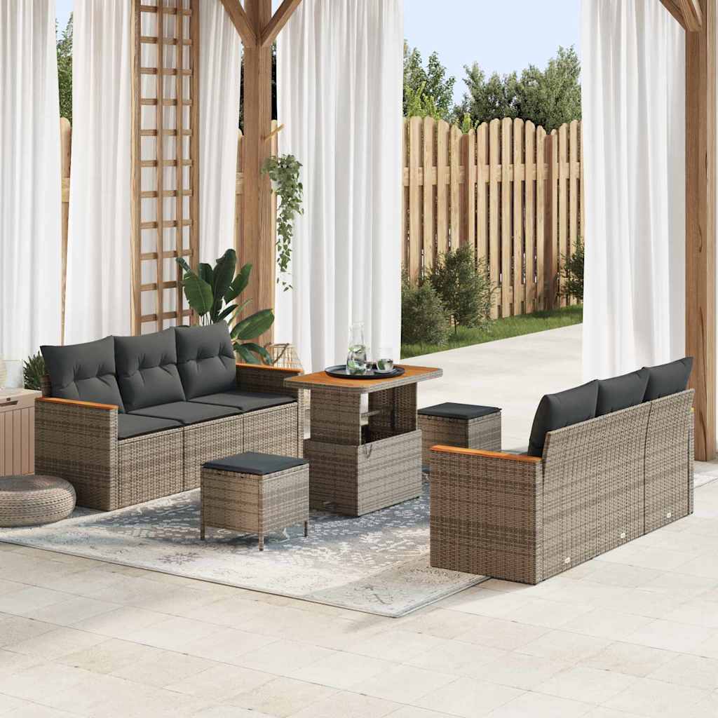 Set Divano da Giardino con cuscino 9 pcs Grigio Poly Rattan - homemem39