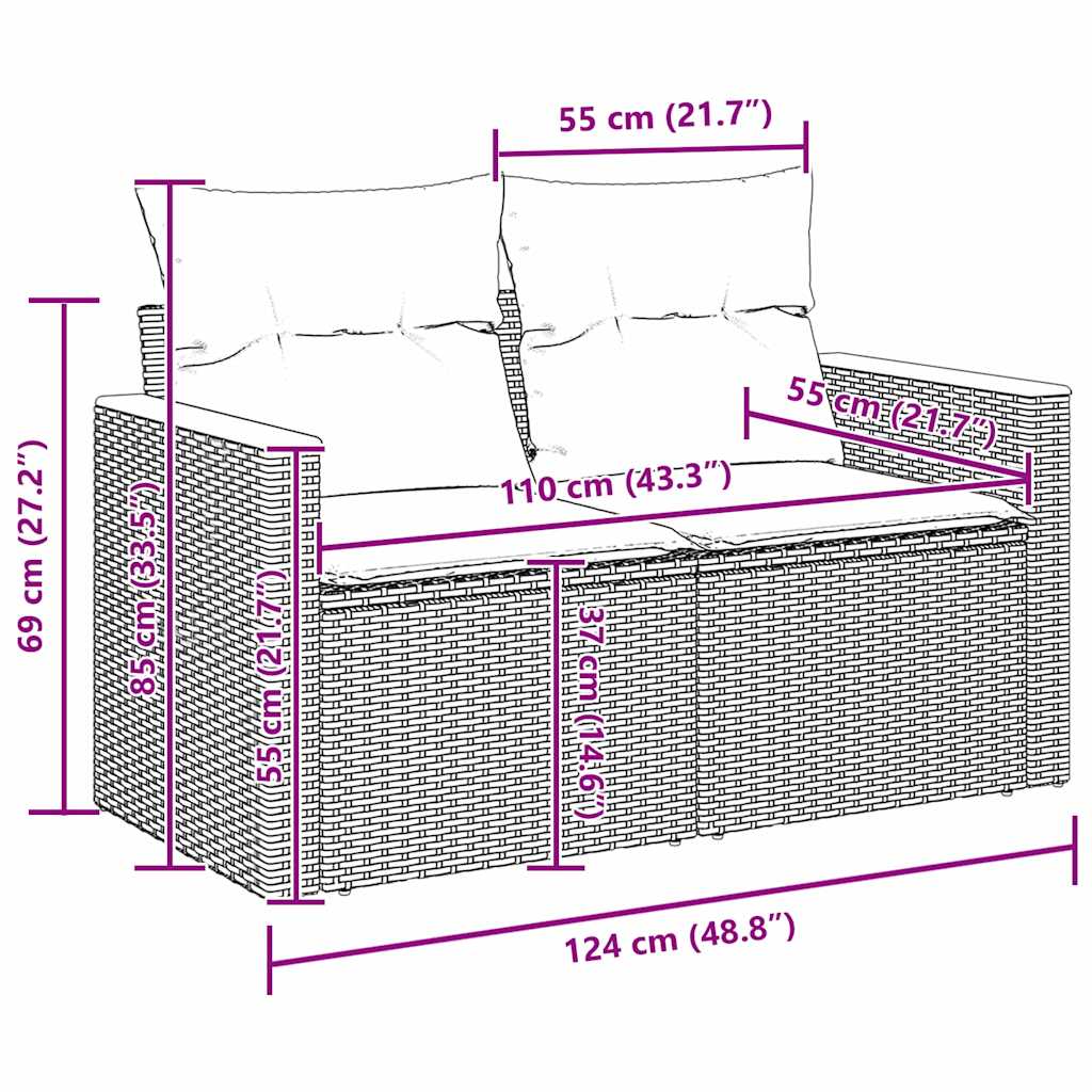 Set Divano da Giardino con cuscino 9 pcs Grigio Poly Rattan - homemem39