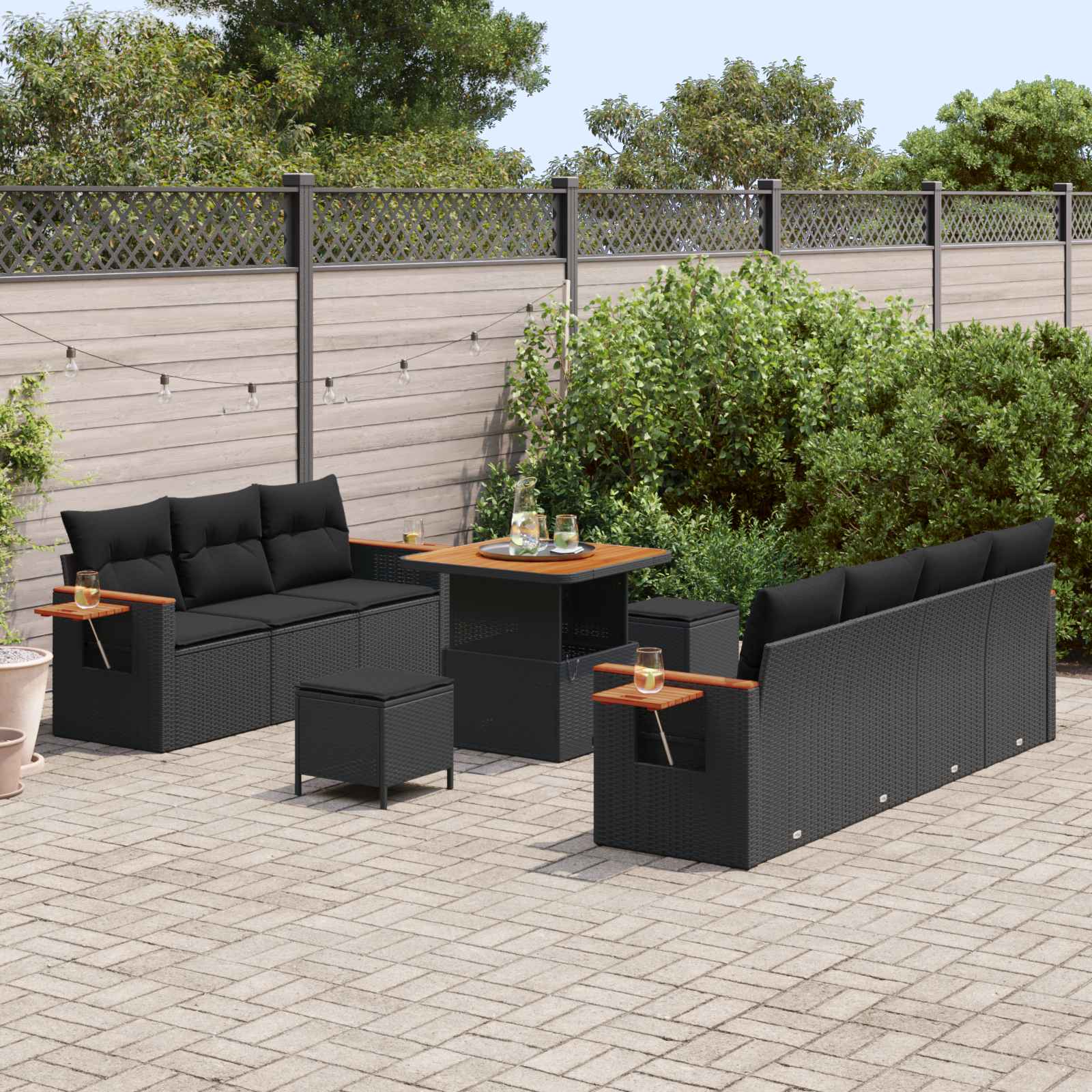 Set Divano da Giardino 10 pz Nero polyrattan | homemem39