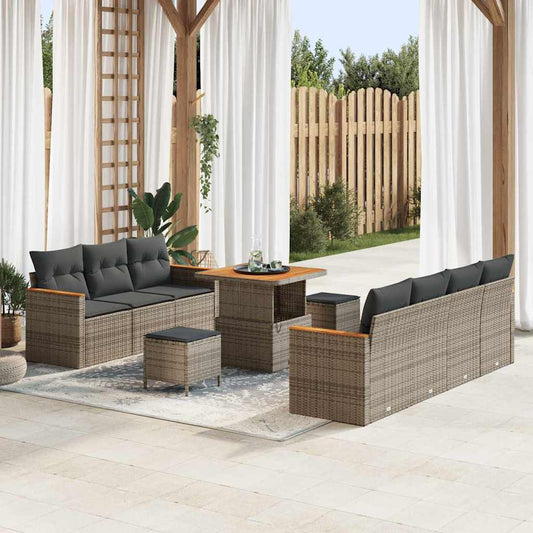 Set Divano da Giardino 10 pcs Grigio polyrattan
