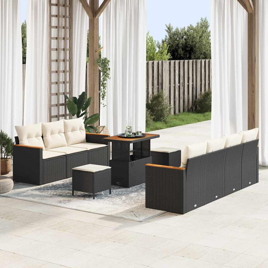 Set Divano da Giardino con cuscino 10 pcs Nero Poly Rattan - homemem39