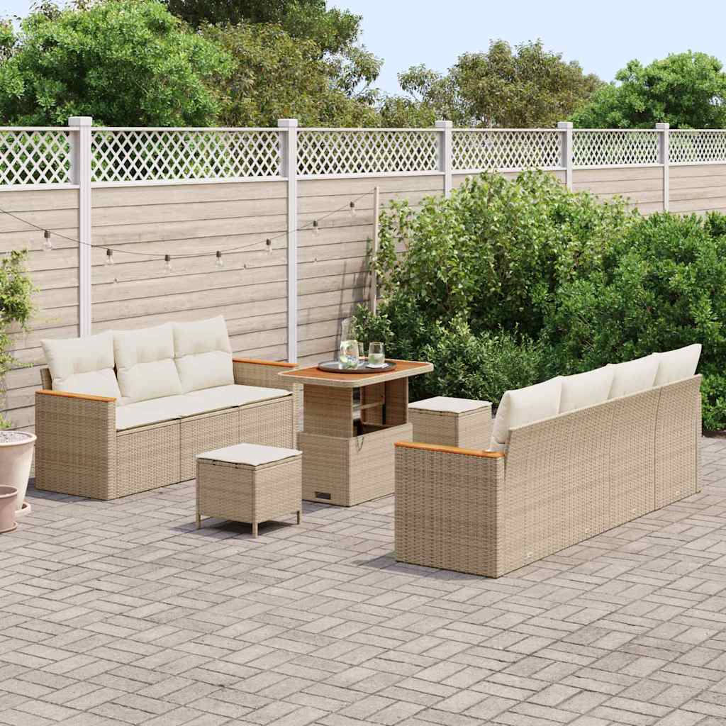 Set Divano da Giardino con cuscino 10 pcs Beige Poly Rattan - homemem39