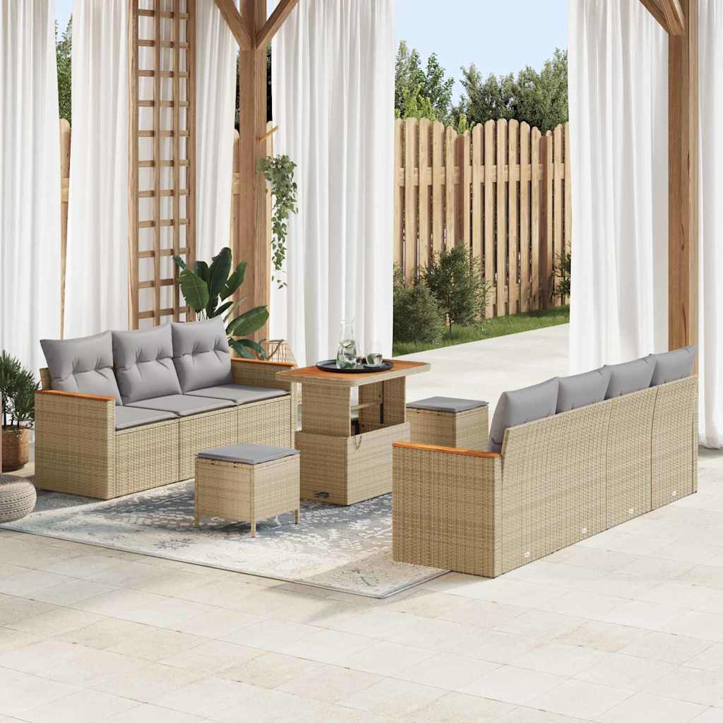 Set Divano da Giardino con cuscino 10 pcs Beige Poly Rattan - homemem39