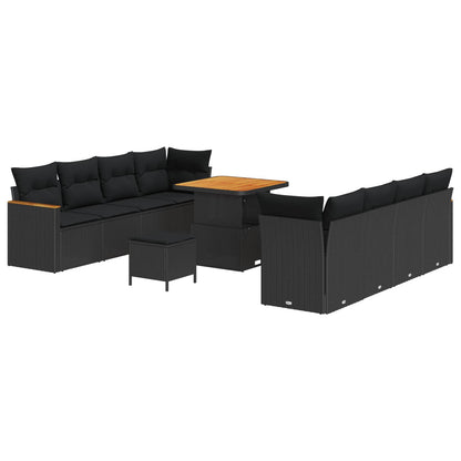 Set Divano da Giardino 11 pcs Nero polyrattan