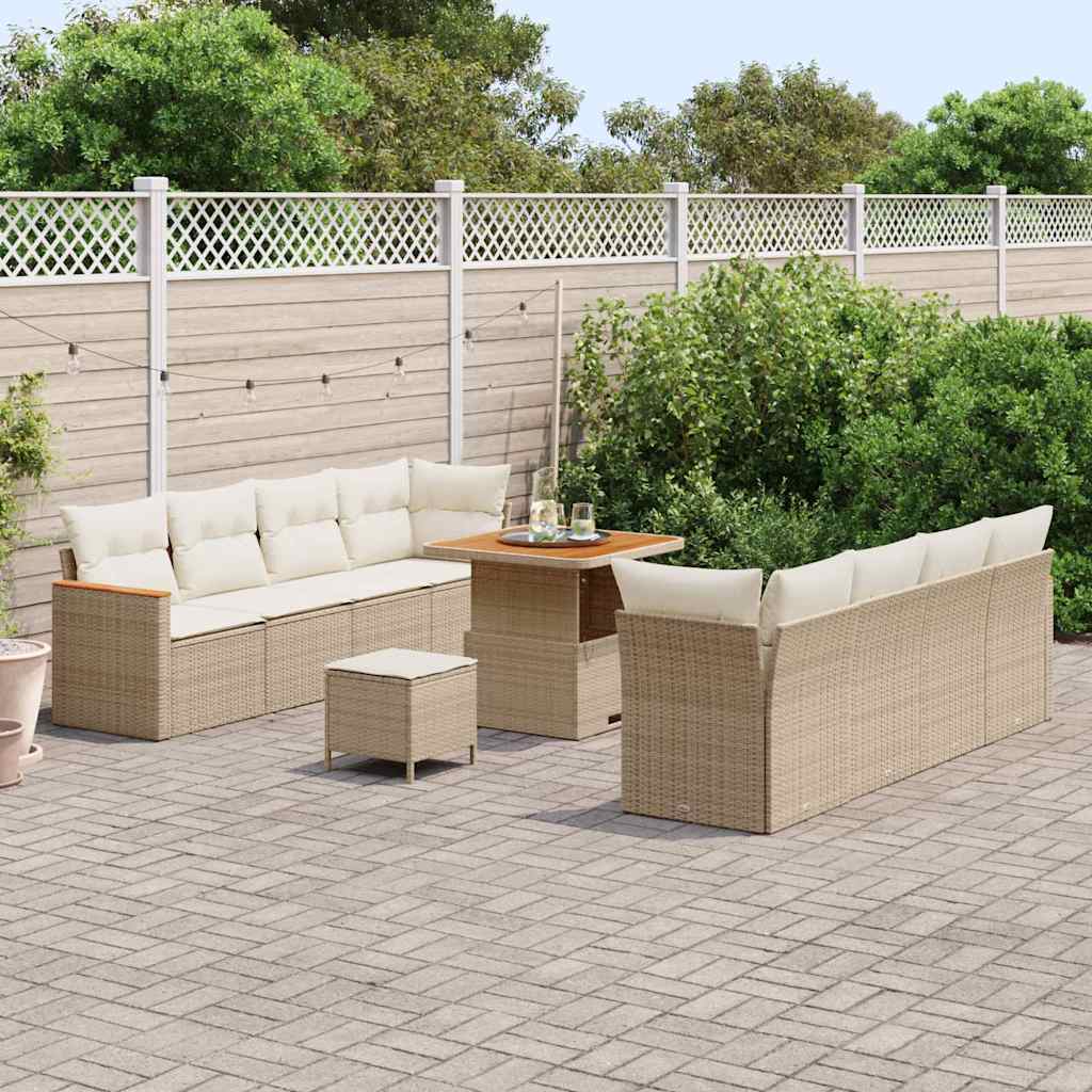 Set Divano da Giardino con cuscino 11 pcs Beige Poly Rattan - homemem39