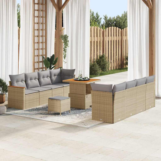 Set Divano da Giardino con cuscino 11 pcs Beige Poly Rattan - homemem39