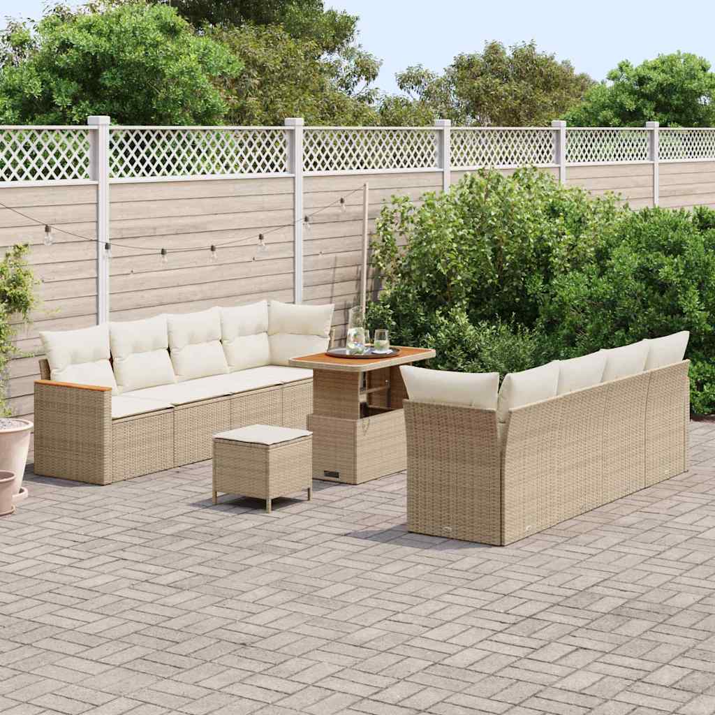 Set Divano da Giardino con cuscino 11 pcs Beige Poly Rattan - homemem39