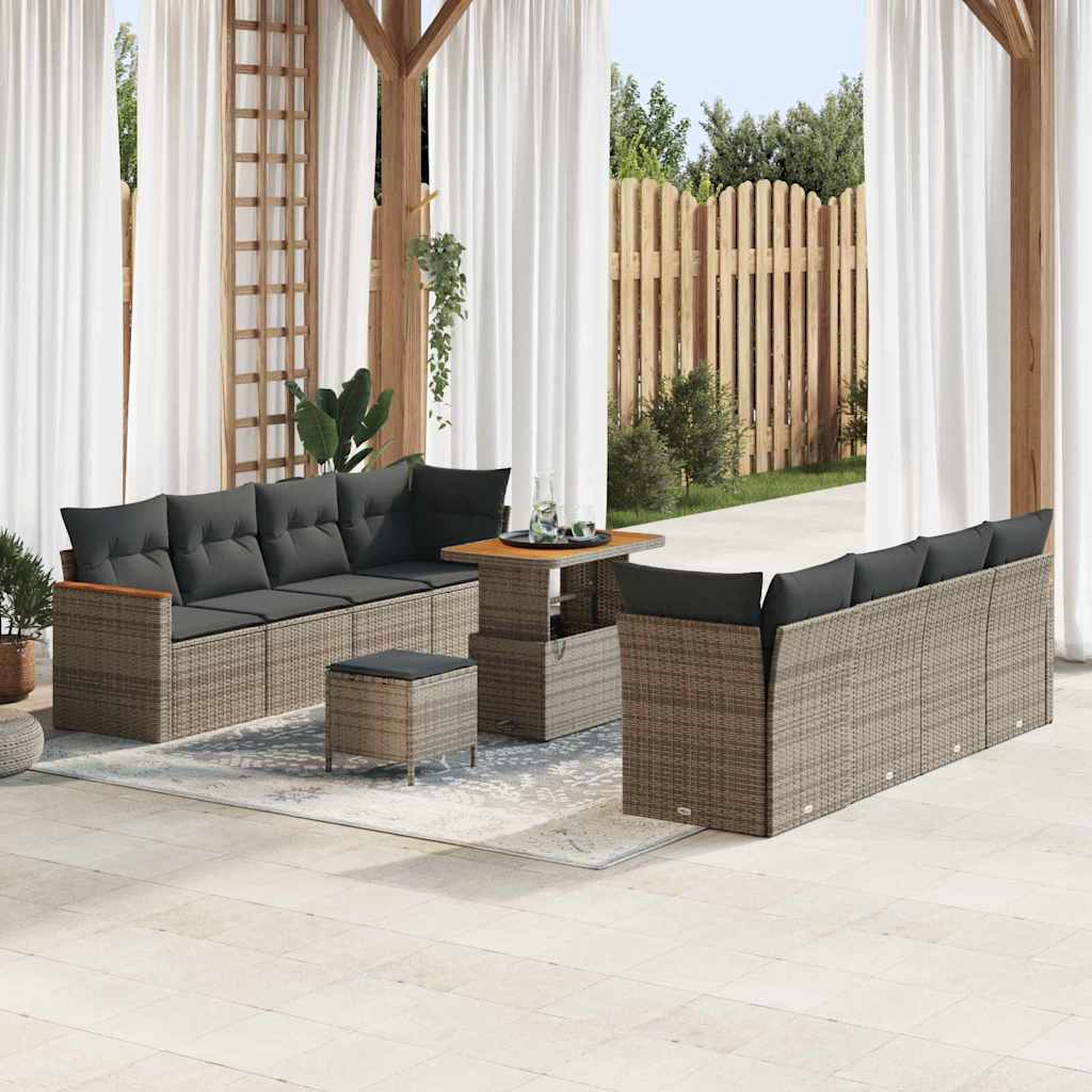 Set Divano da Giardino con cuscino 11 pcs Grigio Poly Rattan - homemem39