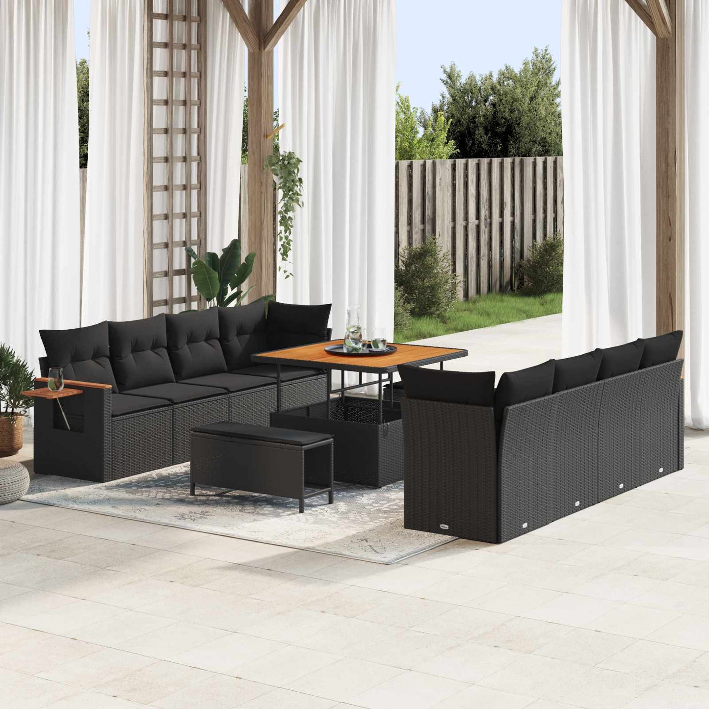 Set Divano da Giardino 11 pcs Nero polyrattan | homemem39