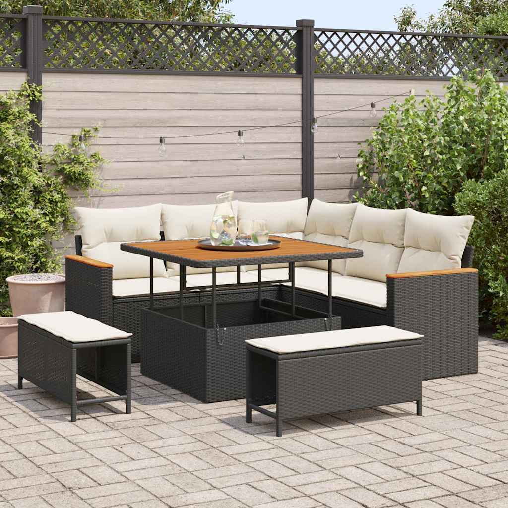 Set Divano da Giardino con cuscino 8 pcs Nero Poly Rattan - homemem39