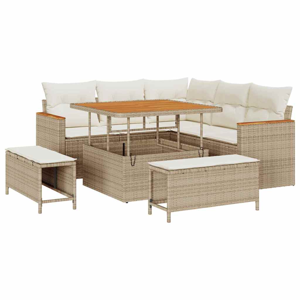 Set Divano da Giardino con cuscino 8 pcs Beige Poly Rattan - homemem39