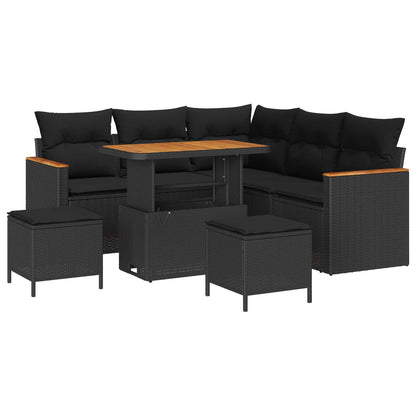 Set Divano da Giardino 8 pcs Nero polyrattan