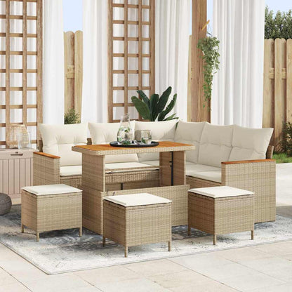 Set Divano da Giardino con cuscino 9 pcs Beige Poly Rattan - homemem39