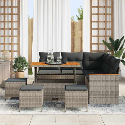 Set Divano da Giardino con cuscino 9 pcs Grigio Poly Rattan - homemem39