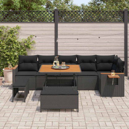 Set Divano da Giardino 9 pcs Nero polyrattan