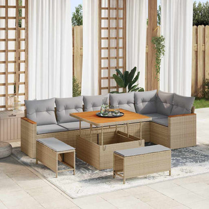 Set Divano da Giardino con cuscino 9 pcs Beige Poly Rattan - homemem39