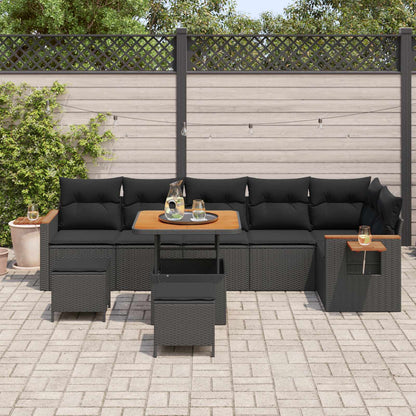 Set Divano da Giardino 9 pcs Nero polyrattan