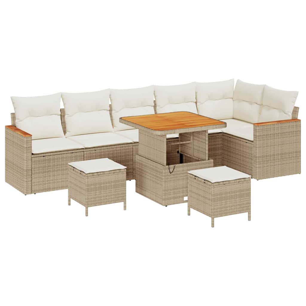 Set Divano da Giardino con cuscino 9 pcs Beige Poly Rattan - homemem39