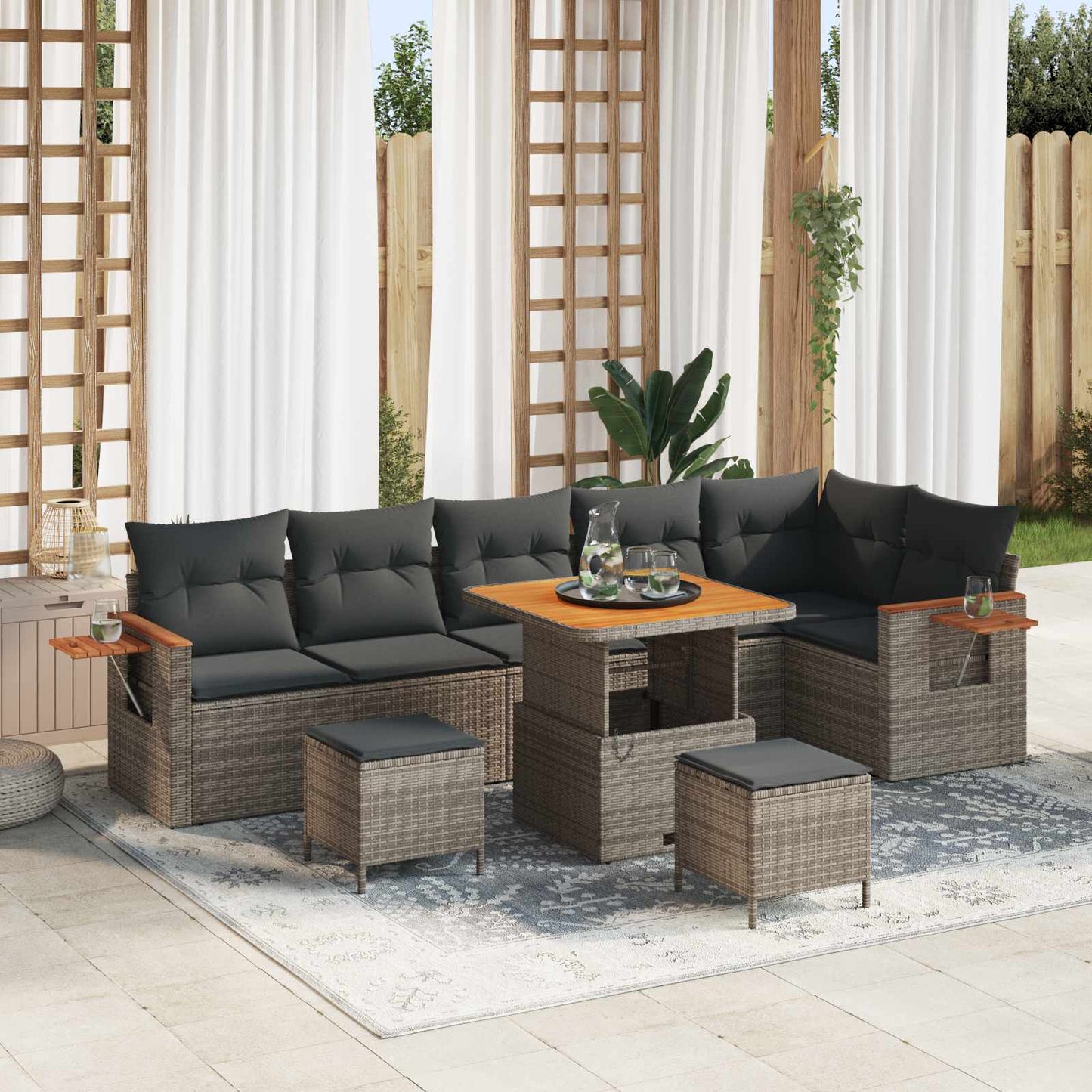 Set Divano da Giardino 9 pcs Grigio polyrattan | homemem39