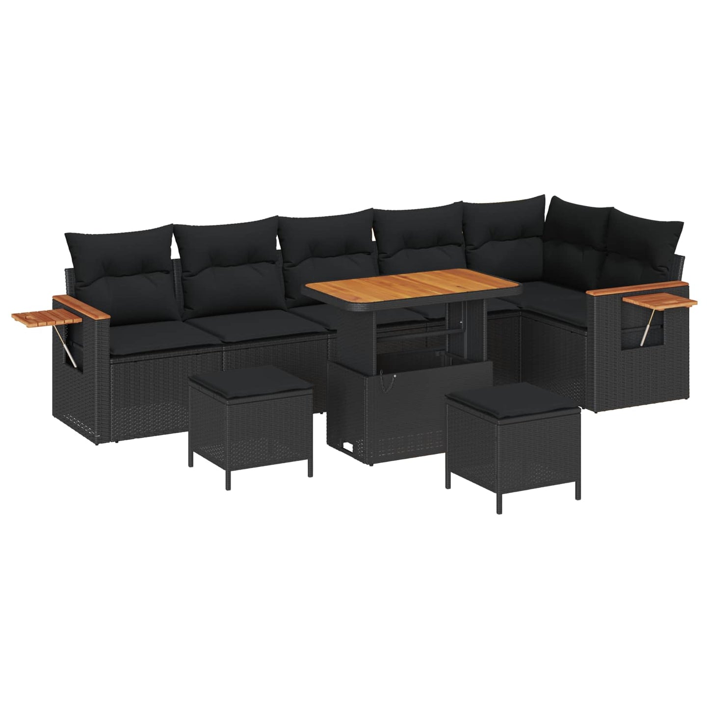 Set Divano da Giardino 9 pcs Nero polyrattan