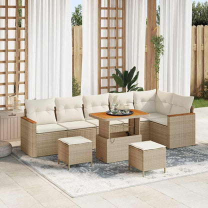 Set Divano da Giardino con cuscino 9 pcs Beige Poly Rattan - homemem39