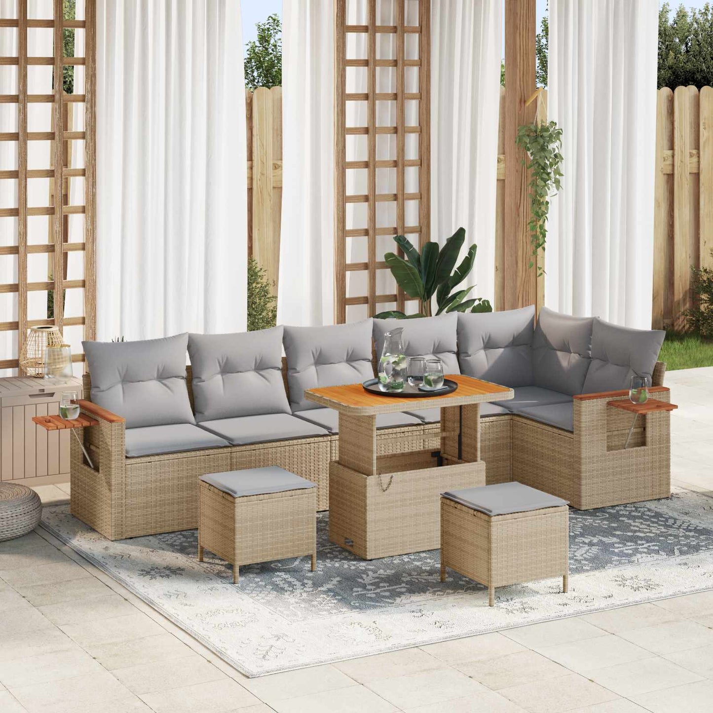 Set Divano da Giardino 9 pcs Beige polyrattan | homemem39