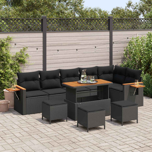 Set Divano da Giardino 10 pz Nero polyrattan