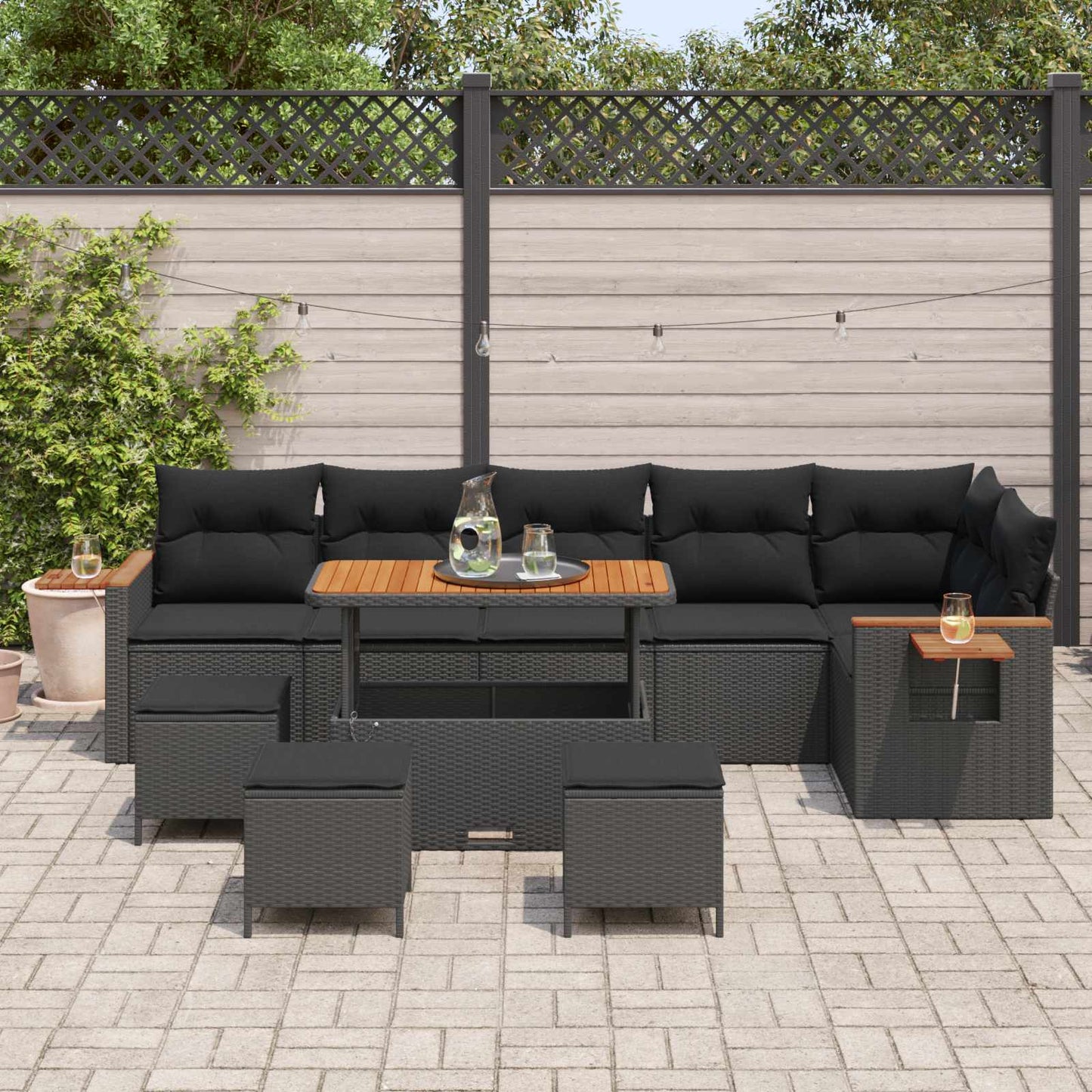 Set Divano da Giardino 10 pcs Nero polyrattan