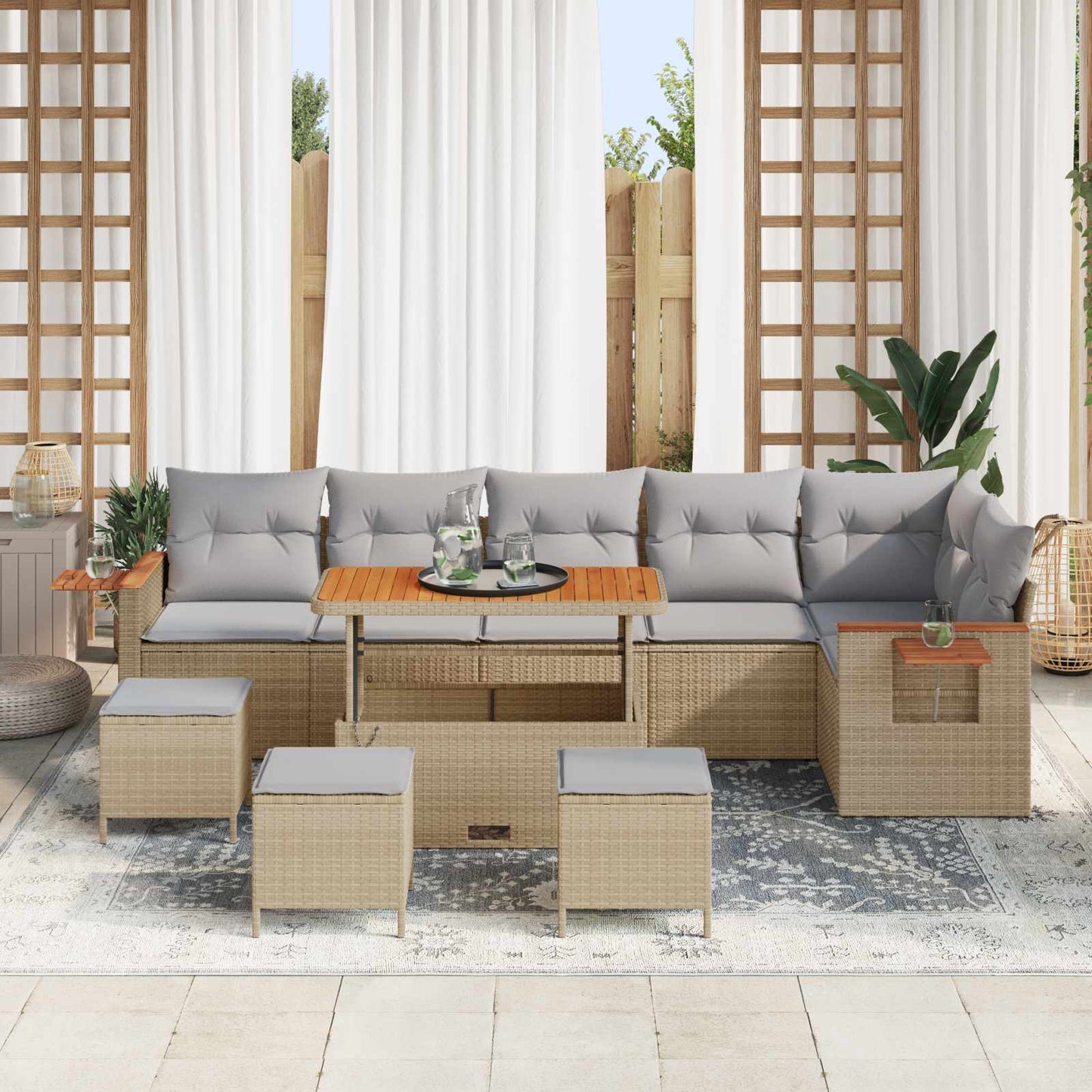 Set Divano da Giardino 10 pcs Beige polyrattan | homemem39