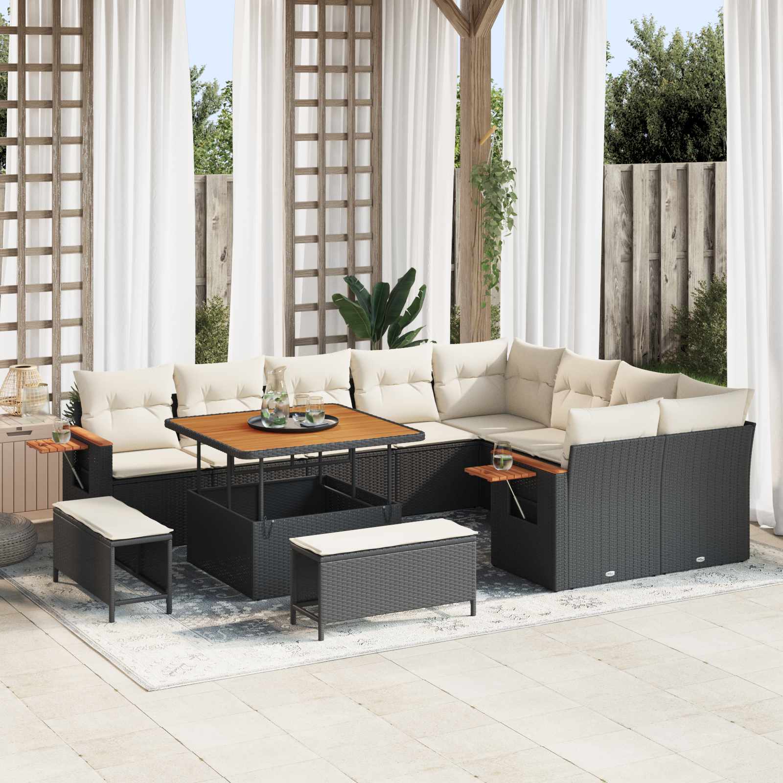 Set Divano da Giardino 12 pcs Nero polyrattan | homemem39