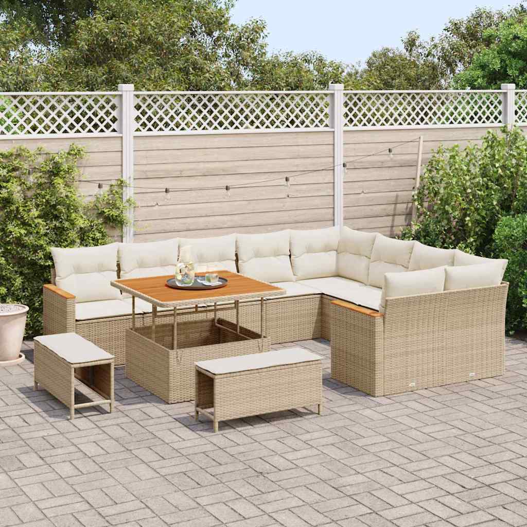 Set Divano da Giardino con cuscino 12 pcs Beige Poly Rattan - homemem39