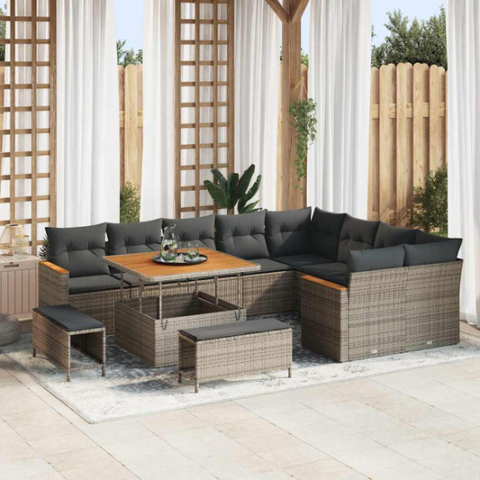 Set Divano da Giardino con cuscino 12 pcs Grigio Poly Rattan - homemem39