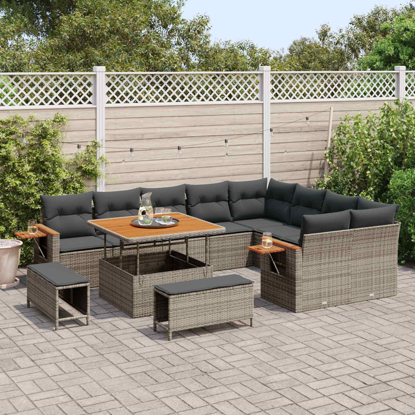 Set Divano da Giardino 12 pcs Grigio polyrattan | homemem39