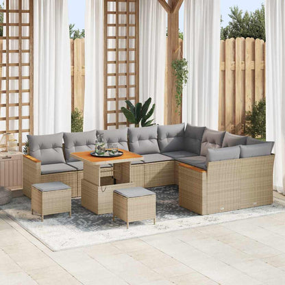 Set Divano da Giardino con cuscino 12 pcs Beige Poly Rattan - homemem39