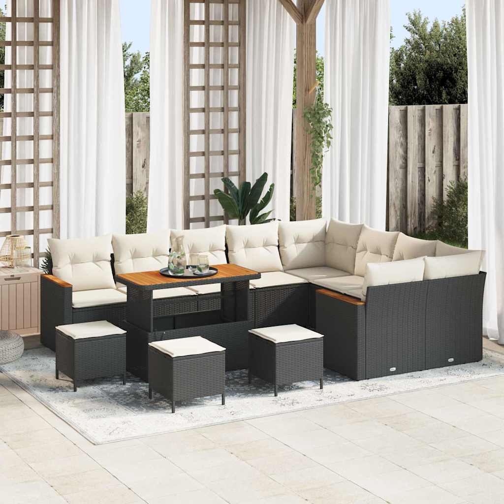 Set Divano da Giardino con cuscino 13 pcs Nero Poly Rattan - homemem39