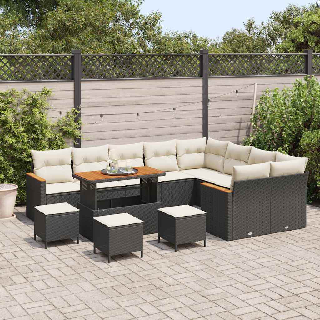 Set Divano da Giardino con cuscino 13 pcs Nero Poly Rattan - homemem39
