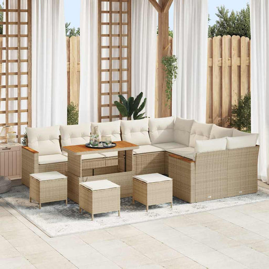 Set Divano da Giardino con cuscino 13 pcs Beige Poly Rattan - homemem39