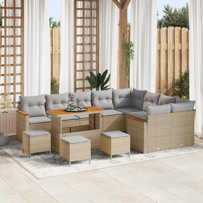Set Divano da Giardino con cuscino 13 pcs Beige Poly Rattan - homemem39