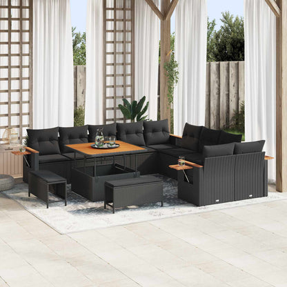Set Divano da Giardino 13 pcs Nero polyrattan