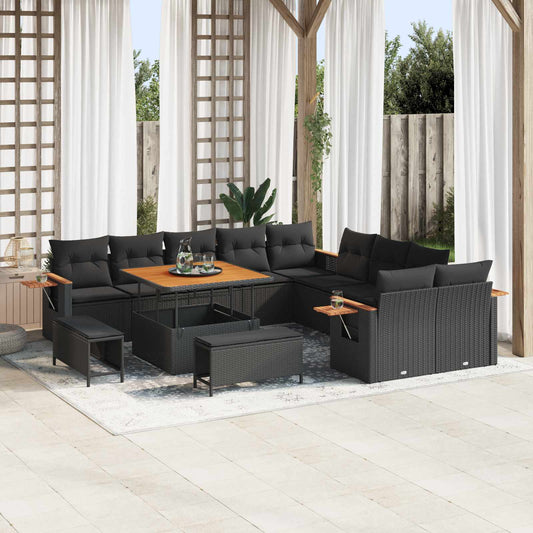 Set Divano da Giardino 13 pcs Nero polyrattan