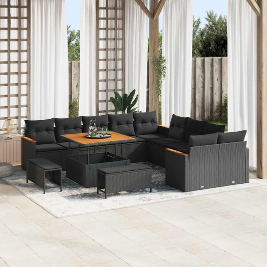 Set Divano da Giardino 13 pcs Nero polyrattan