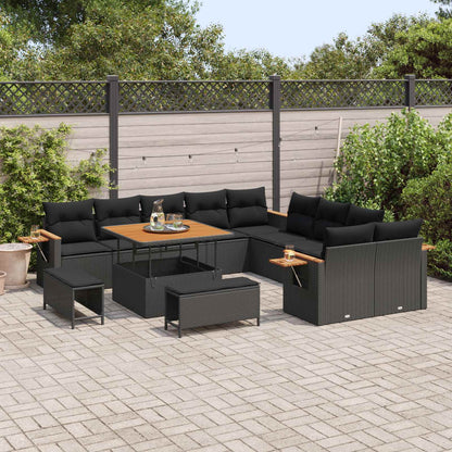 Set Divano da Giardino 13 pcs Nero polyrattan