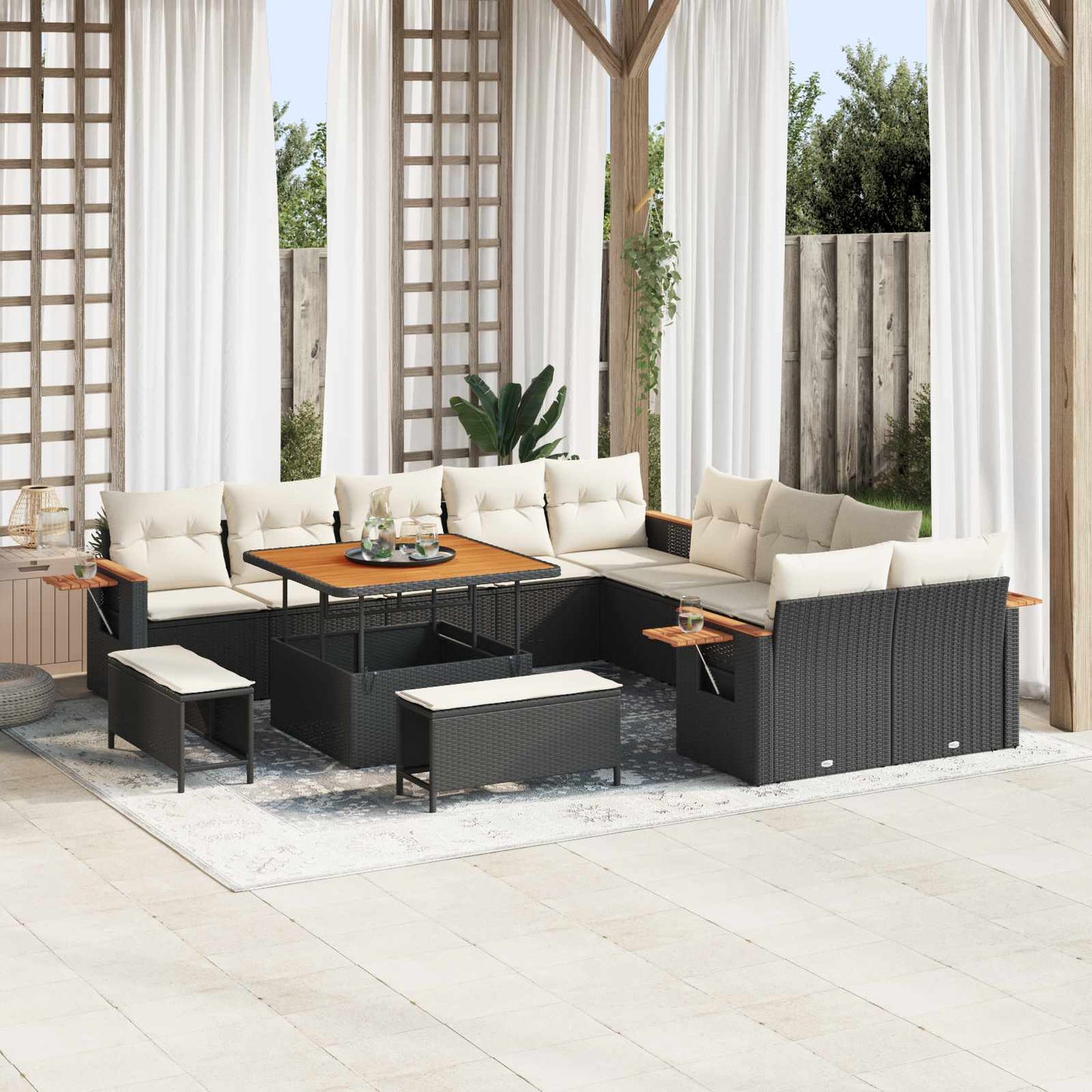 Set Divano da Giardino 13 pcs Nero polyrattan | homemem39