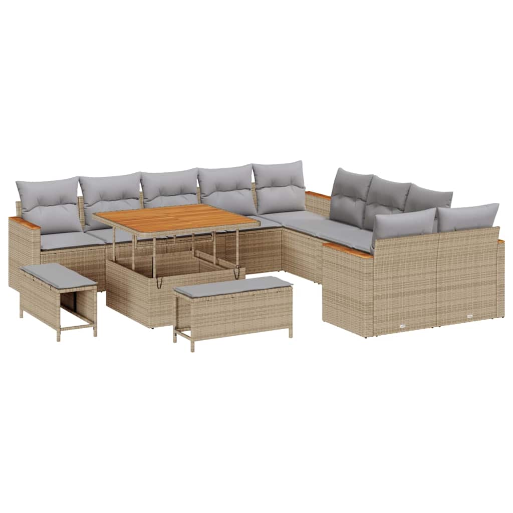 Set Divano da Giardino con cuscino 13 pcs Beige Poly Rattan - homemem39