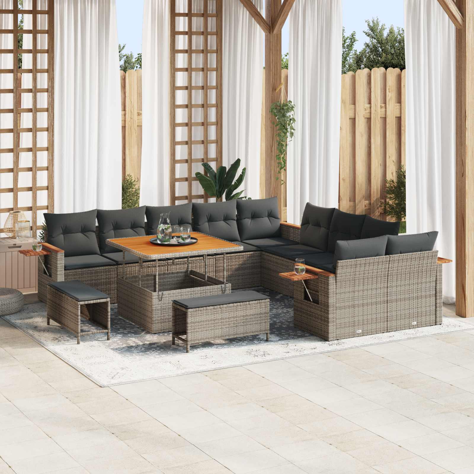 Set Divano da Giardino 13 pcs Grigio polyrattan | homemem39