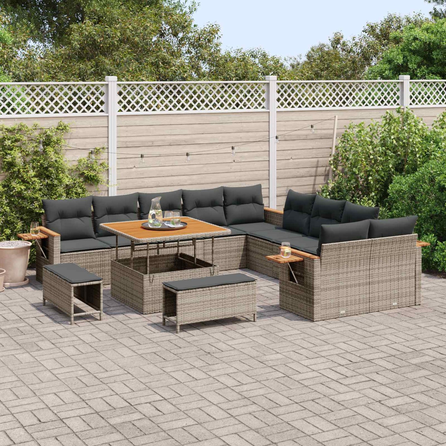 Set Divano da Giardino 13 pcs Grigio polyrattan | homemem39