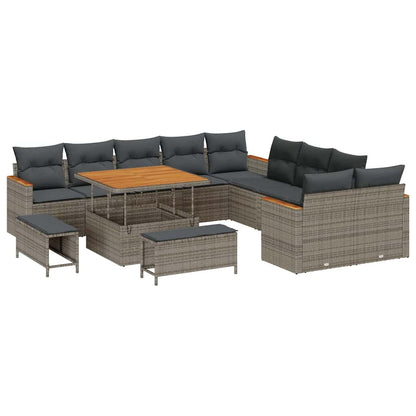 Set Divano da Giardino con cuscino 13 pcs Grigio Poly Rattan - homemem39