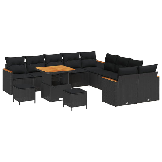 Set Divano da Giardino 13 pcs Nero polyrattan