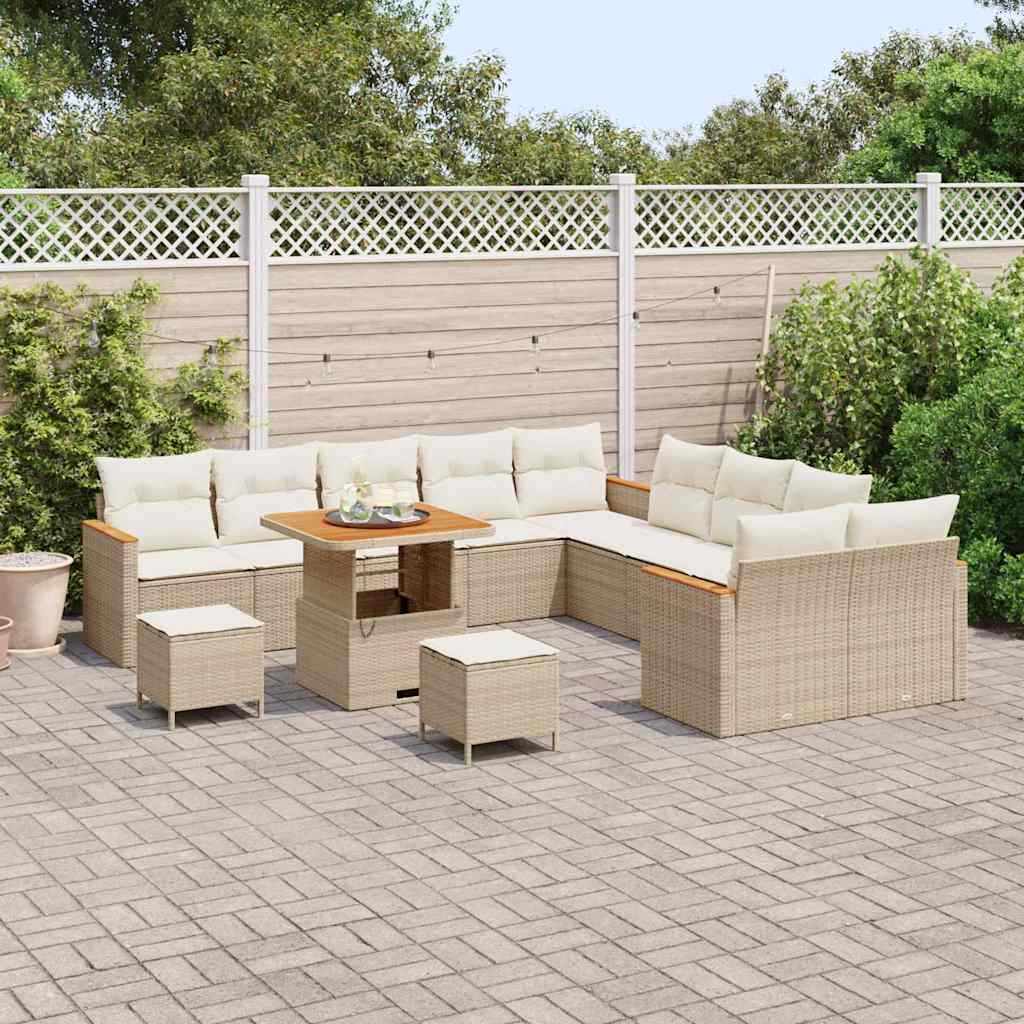 Set Divano da Giardino con cuscino 13 pcs Beige Poly Rattan - homemem39